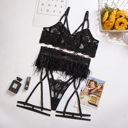 Erotic Polyester Sexy Bodysuit Lingerie Feathers S-L Black Lace Bodysuit Lingerie