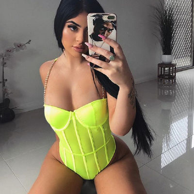S-L Women Sexy Bodysuit Lingerie Metal Chain Sling Halter Mature Sexy Lace Bodysuit