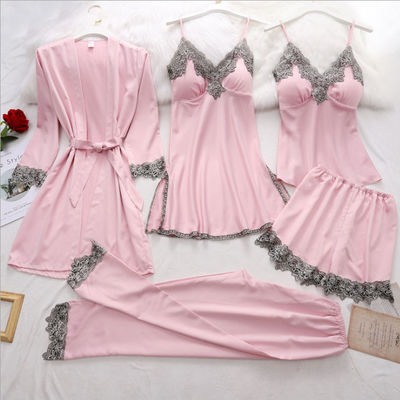 Five Piece Lace Sling Sexy Bodysuit Lingerie Suit Satin Long Sleeve Pyjamas Summer