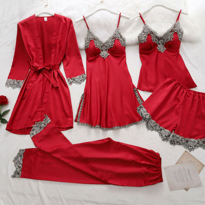 Five Piece Lace Sling Sexy Bodysuit Lingerie Suit Satin Long Sleeve Pyjamas Summer