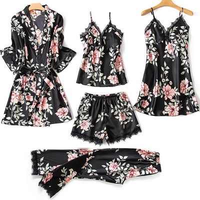 5 Pieces Women Sleepwear Lace Sexy Bodysuit Lingerie Plus Size Loose Comfortable