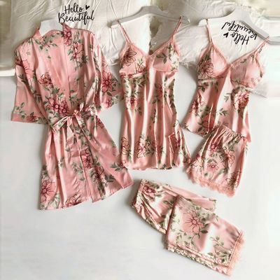 5 Pieces Women Sleepwear Lace Sexy Bodysuit Lingerie Plus Size Loose Comfortable