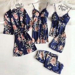 5 Pieces Women Sleepwear Lace Sexy Bodysuit Lingerie Plus Size Loose Comfortable