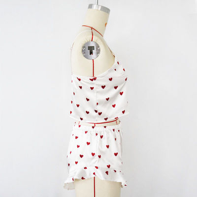 Sweet Cute Sleeveless Short Nighty Sets Sexy Soft Satin Heart Pajama For Women