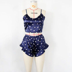 Sweet Cute Sleeveless Short Nighty Sets Sexy Soft Satin Heart Pajama For Women