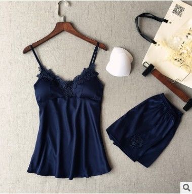 Sleeveless Top Shorts Nightdress Sexy Lace Silk Pajamas For Women