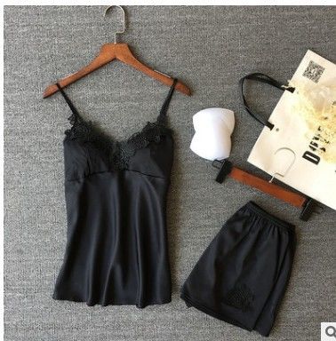 Sleeveless Top Shorts Nightdress Sexy Lace Silk Pajamas For Women