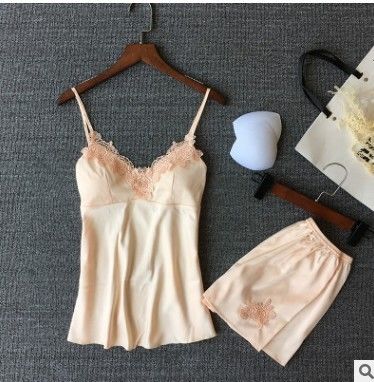 Sleeveless Top Shorts Nightdress Sexy Lace Silk Pajamas For Women