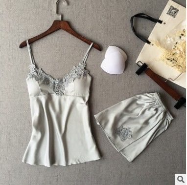 Sleeveless Top Shorts Nightdress Sexy Lace Silk Pajamas For Women