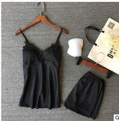 Sleeveless Top Shorts Nightdress Sexy Lace Silk Pajamas For Women
