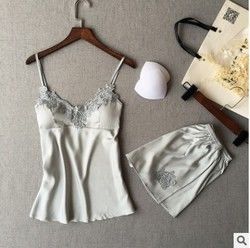 Sleeveless Top Shorts Nightdress Sexy Lace Silk Pajamas For Women