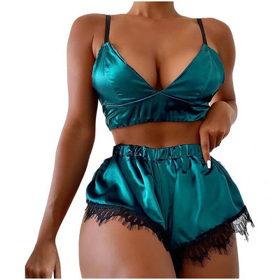 Breathable Soft Silk Sleepwear Sleeveless Pajamas Sexy Lace Lingerie For Women