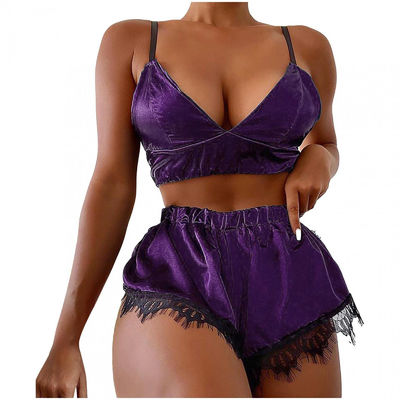 Breathable Soft Silk Sleepwear Sleeveless Pajamas Sexy Lace Lingerie For Women
