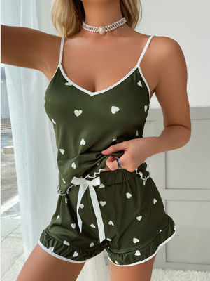 Spring Summer Sexy Bodysuit Lingerie Satin Ice Silk Strapped Printed Split Casual Nightwear