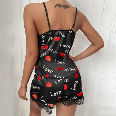 Soft Underwear Satin Lace Floral Edge Sleepwear Sexy Tempt Pajamas For Women Lingerie