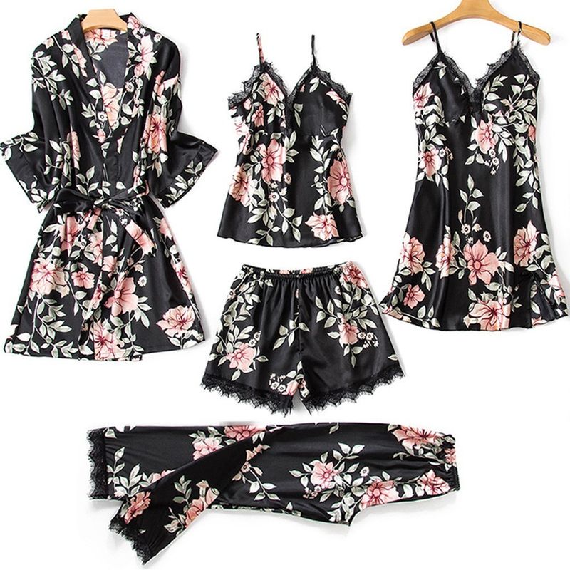 5 Pieces Women Sleepwear Lace Sexy Bodysuit Lingerie Plus Size Loose Comfortable