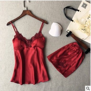 Sleeveless Top Shorts Nightdress Sexy Lace Silk Pajamas For Women