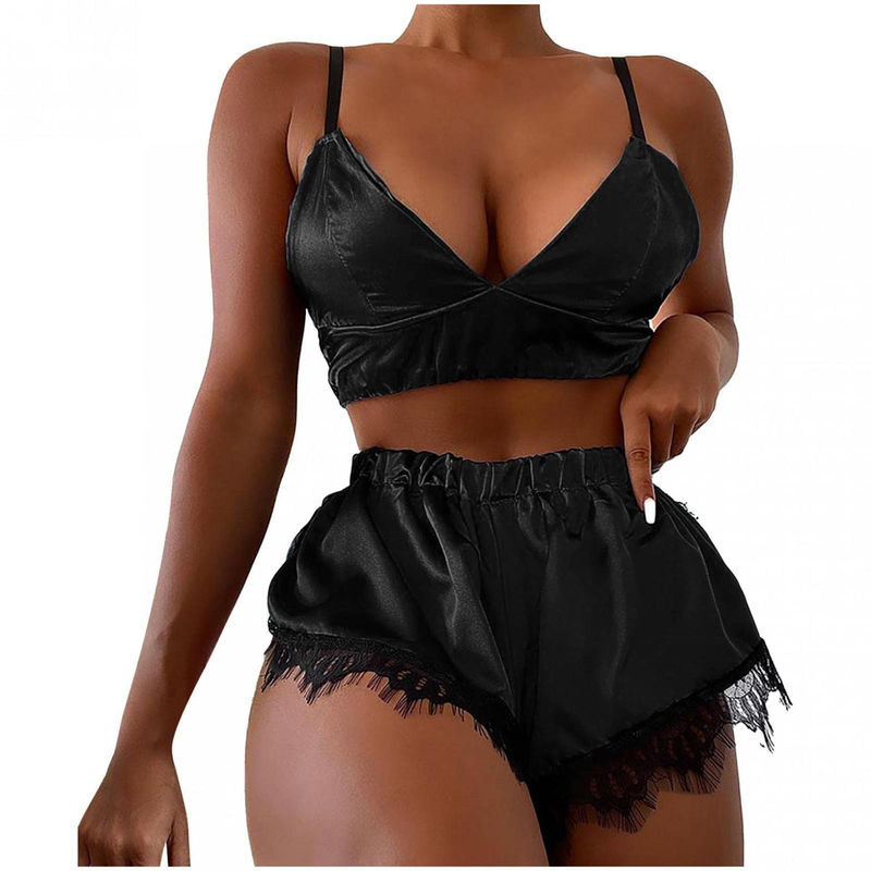 Breathable Soft Silk Sleepwear Sleeveless Pajamas Sexy Lace Lingerie For Women